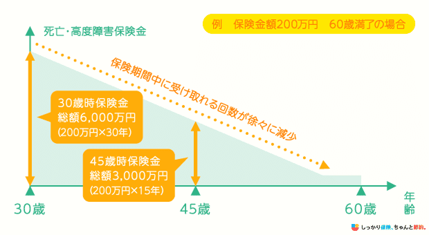 年金型（収入保障保険）で将来受け取れる保険金額の例