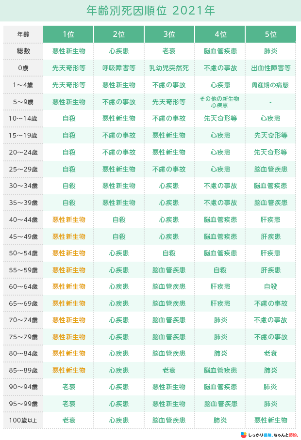 年齢別死因順位2021年