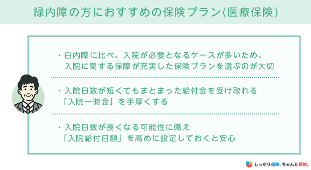 緑内障の方におすすめの保険プラン(医療保険)